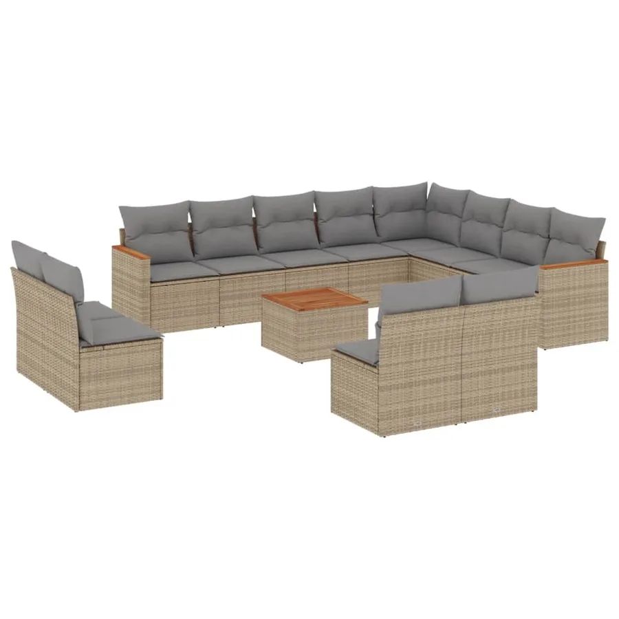 Salon de jardin et coussins 13 pcs mélange beige résine tressée - 2