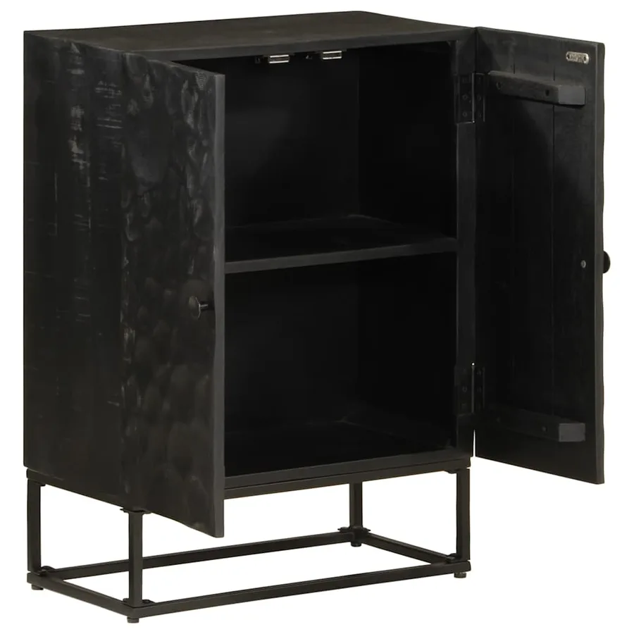 Buffet noir 55x30x76 cm bois massif de manguier et fer - 2