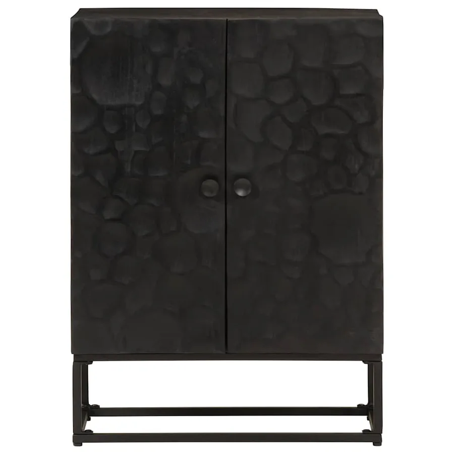 Buffet noir 55x30x76 cm bois massif de manguier et fer - 3