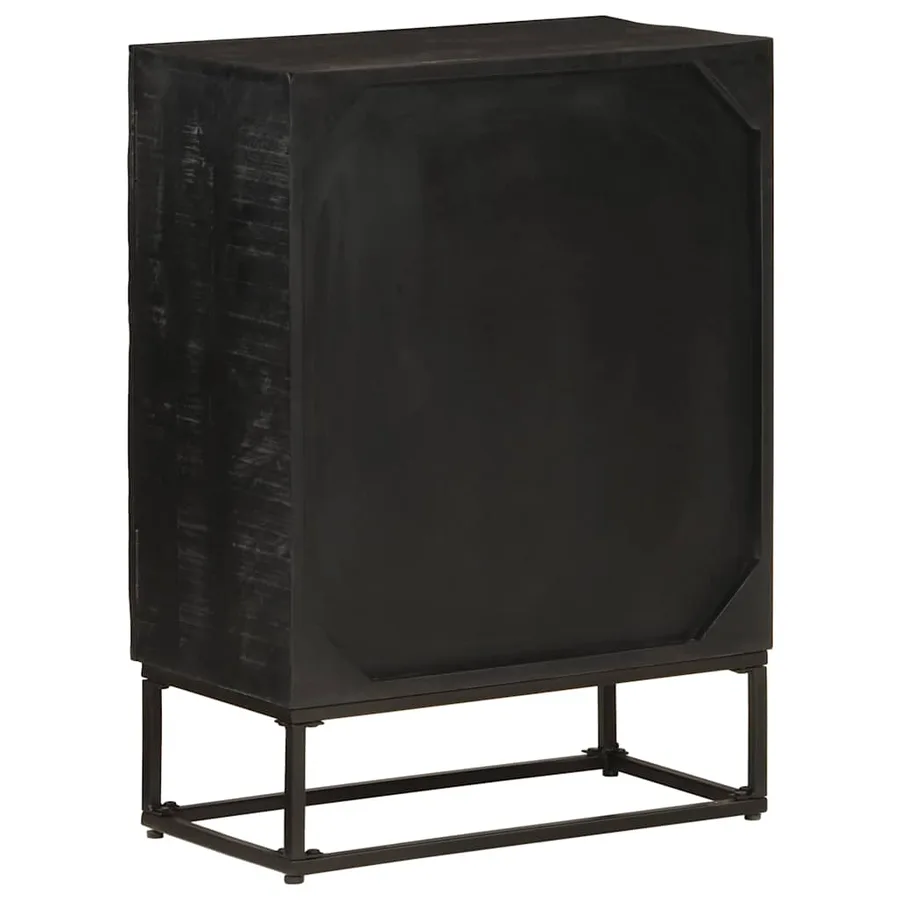 Buffet noir 55x30x76 cm bois massif de manguier et fer - 5