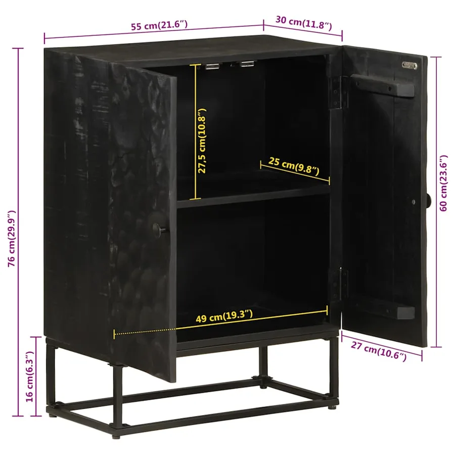 Buffet noir 55x30x76 cm bois massif de manguier et fer - 9