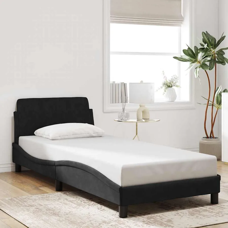 Cadre de lit avec tête de lit Dover noir 80x200 cm velours