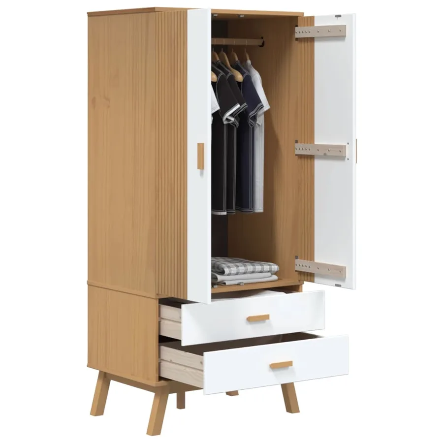 Garde-robe OLDEN blanc et marron 76,5x53x172 cm bois massif pin - 5
