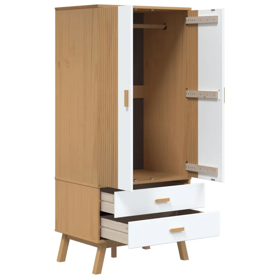 Garde-robe OLDEN blanc et marron 76,5x53x172 cm bois massif pin - 6