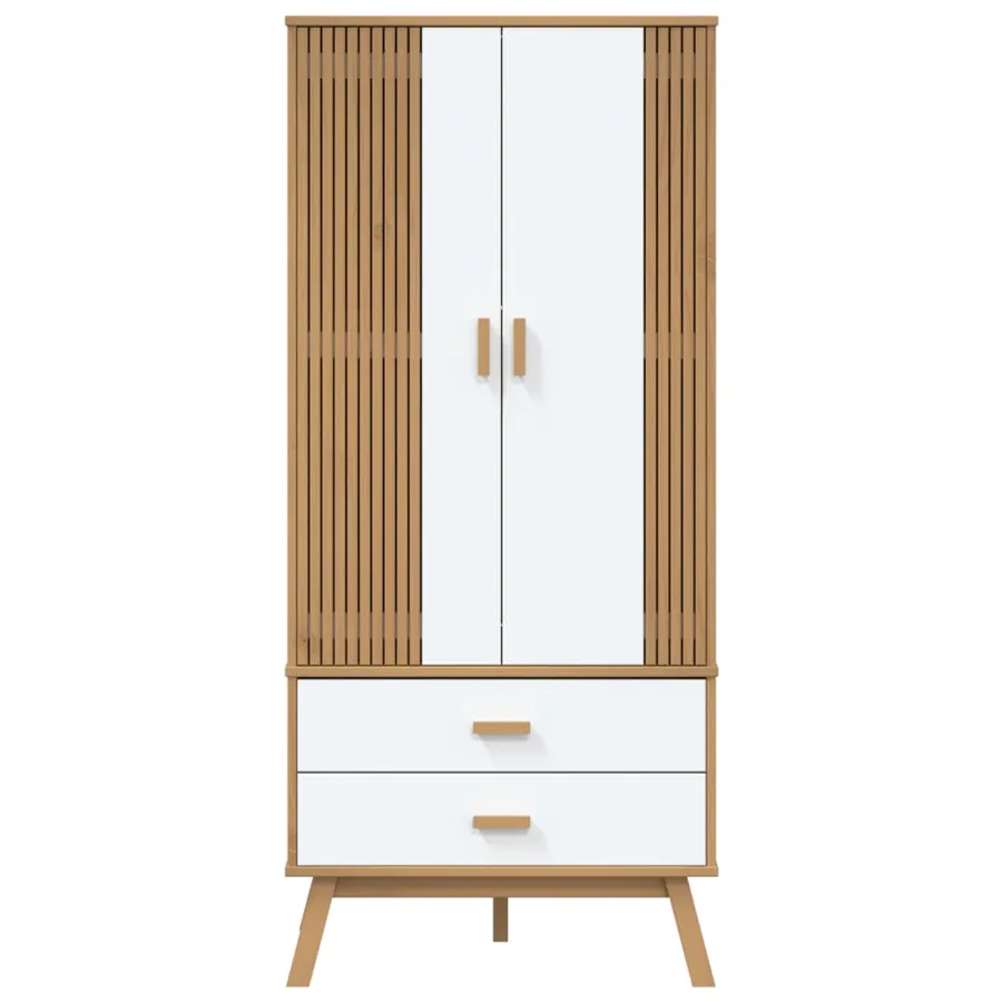 Garde-robe OLDEN blanc et marron 76,5x53x172 cm bois massif pin - 7