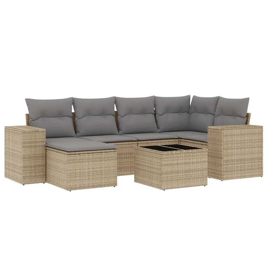 Salon de jardin avec coussins 7 pcs beige résine tressée - 2