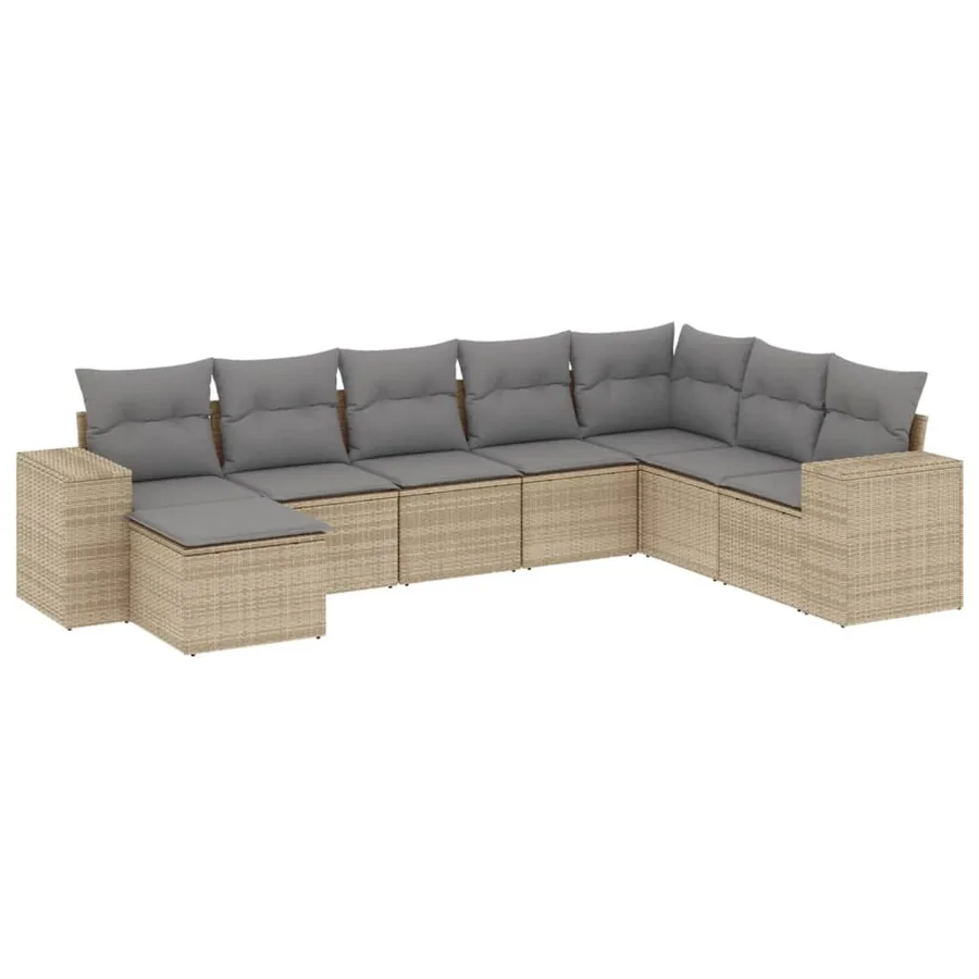Salon de jardin avec coussins 8 pcs beige résine tressée - 2