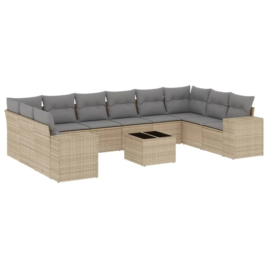 Salon de jardin 11 pcs avec coussins beige résine tressée - 2