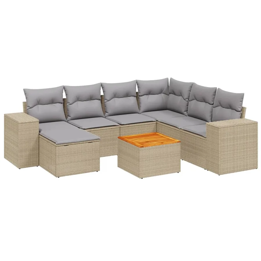 Salon de jardin avec coussins 8 pcs beige résine tressée - 2