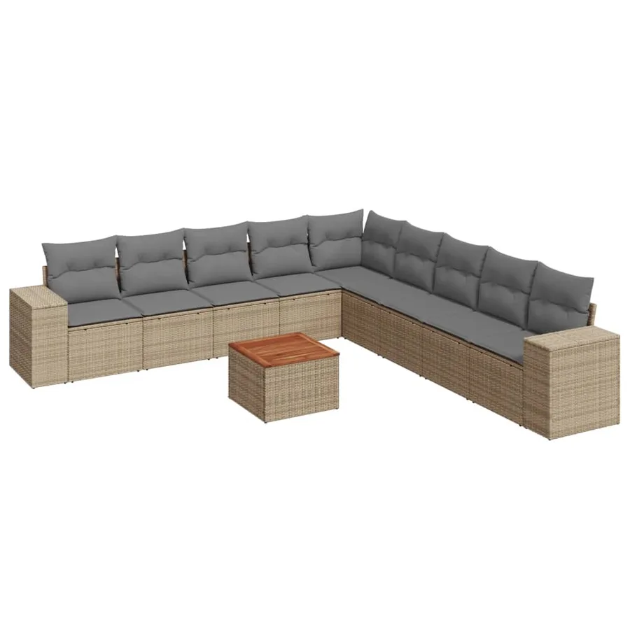 Salon de jardin avec coussins 10 pcs beige résine tressée - 2