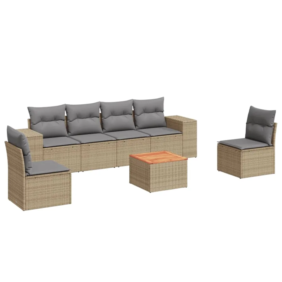 Salon de jardin avec coussins 7 pcs beige résine tressée - 2
