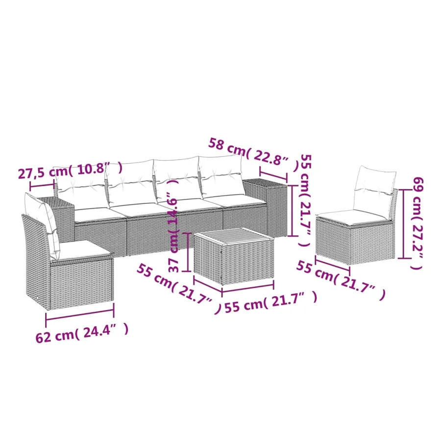 Salon de jardin avec coussins 7 pcs beige résine tressée - 3