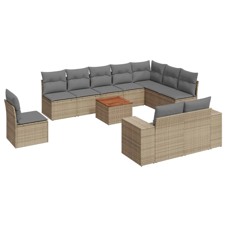 Salon de jardin 11 pcs avec coussins beige résine tressée - 2