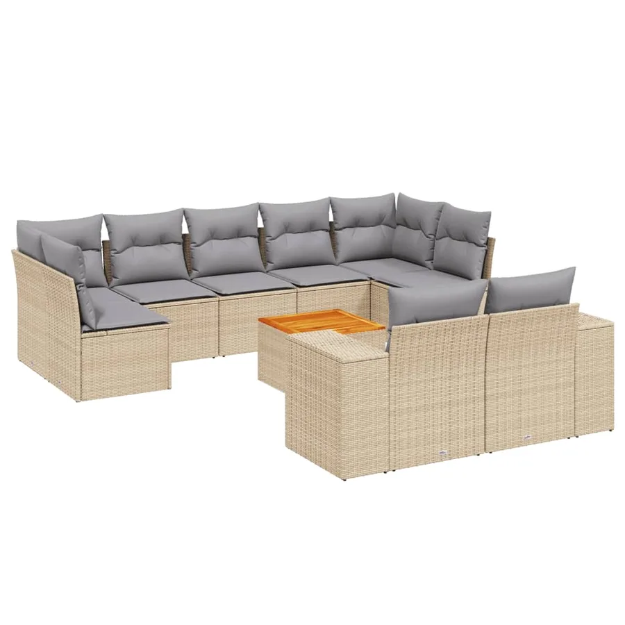Salon de jardin avec coussins 10 pcs beige résine tressée - 2