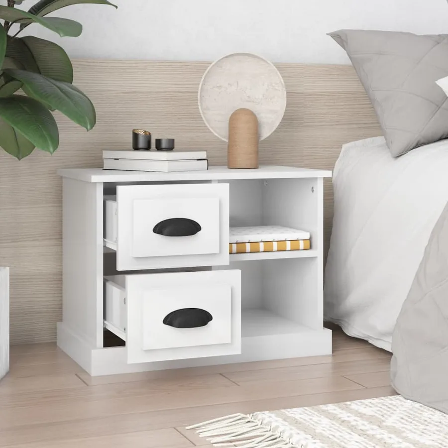 Table de chevet blanc brillant 60x35,5x45 cm - 3