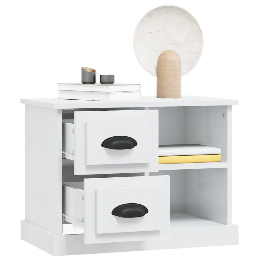 Table de chevet blanc brillant 60x35,5x45 cm - 5