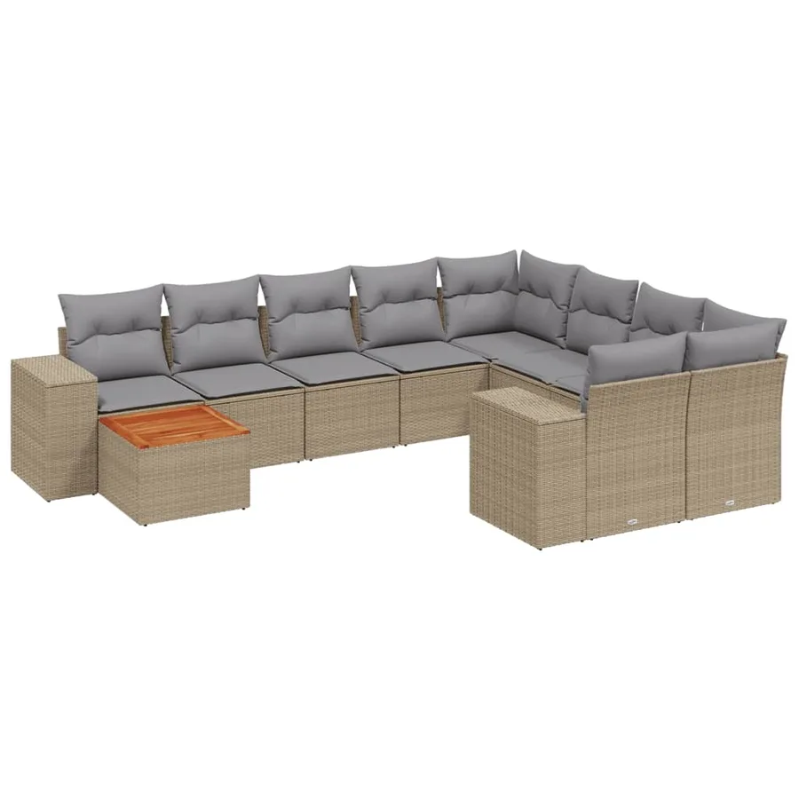 Salon de jardin avec coussins 10 pcs beige résine tressée - 2