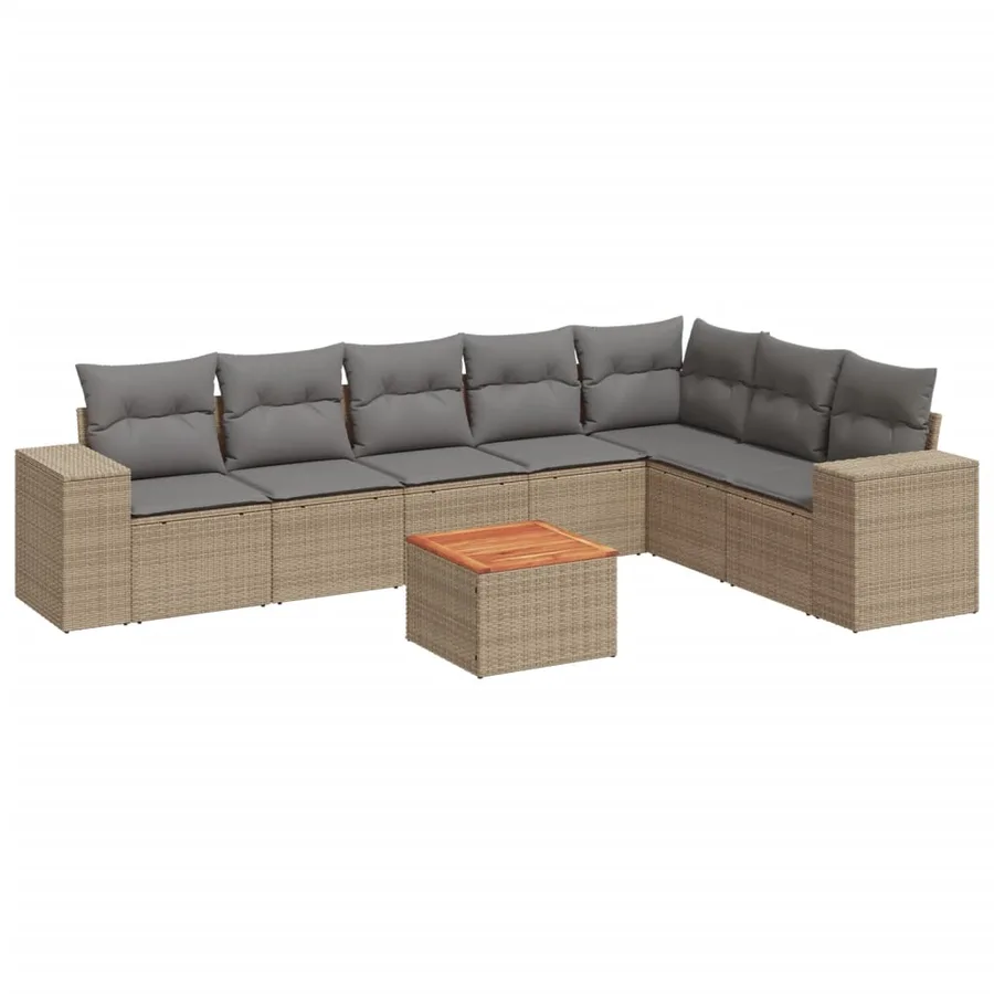 Salon de jardin avec coussins 8 pcs beige résine tressée - 2