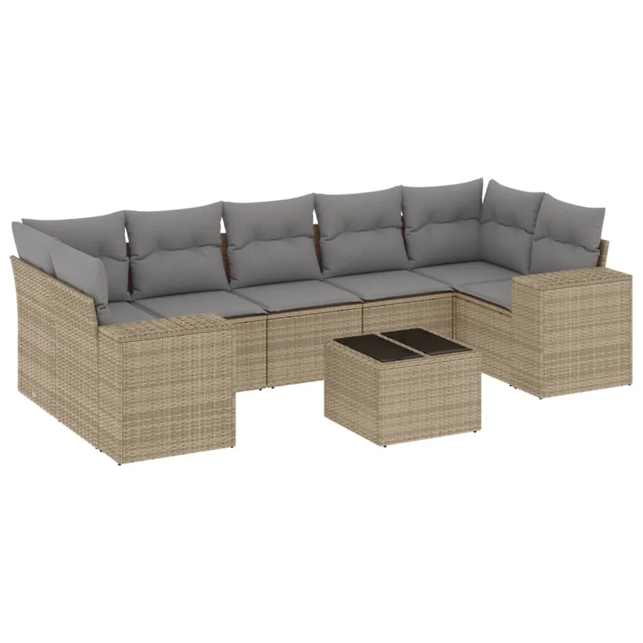 Salon de jardin avec coussins 8 pcs beige résine tressée - 2