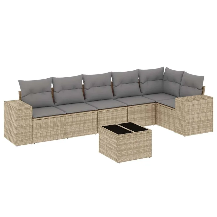 Salon de jardin avec coussins 7 pcs beige résine tressée - 2