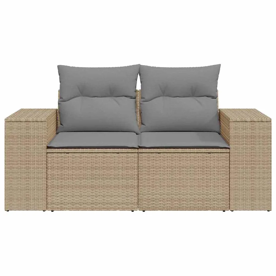Canapé de jardin avec coussins 2 places beige résine tressée - 4