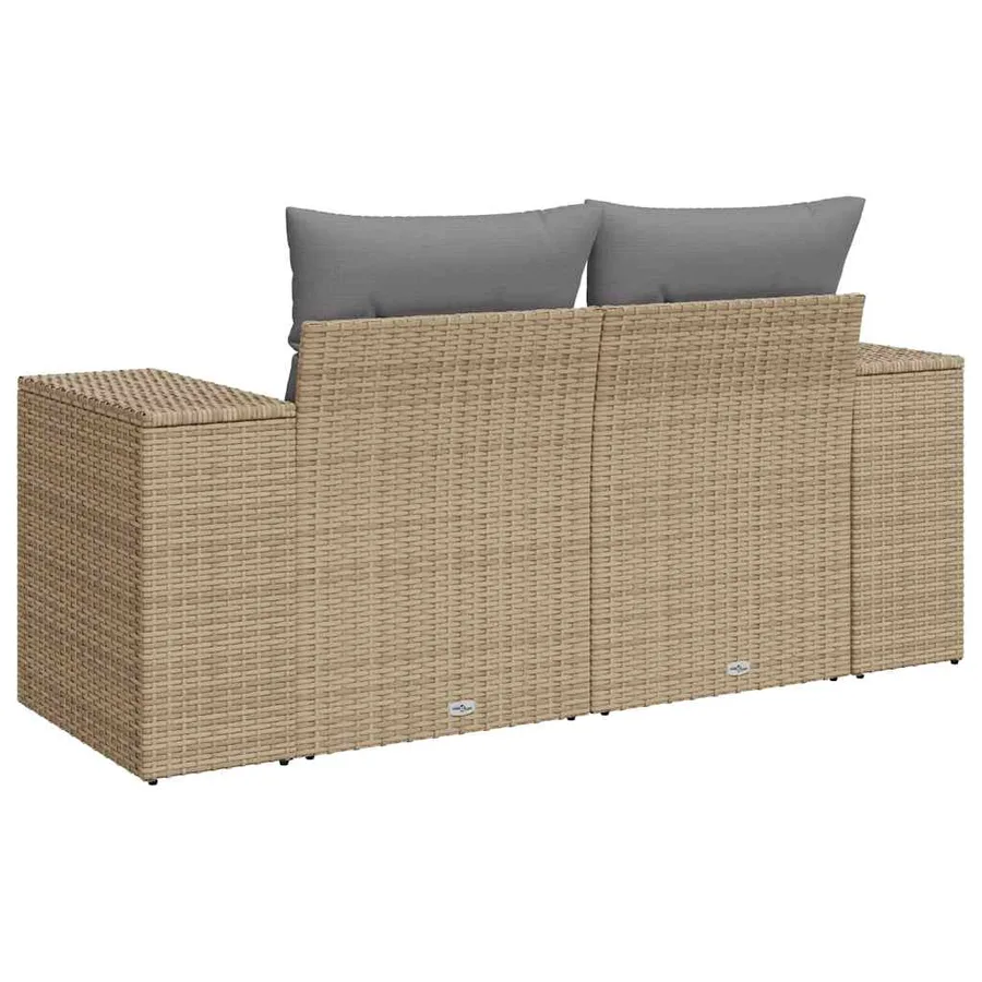 Canapé de jardin avec coussins 2 places beige résine tressée - 6
