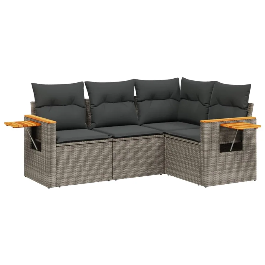 Salon de jardin 4 pcs avec coussins gris résine tressée - 2