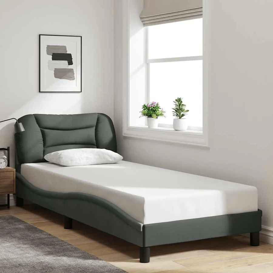 Cadre de lit sans matelas Hvar gris foncé 90x200 cm tissu