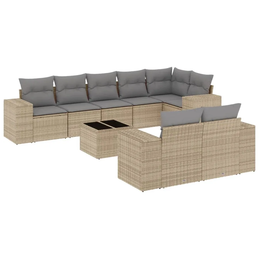 Salon de jardin avec coussins 9 pcs beige résine tressée - 2
