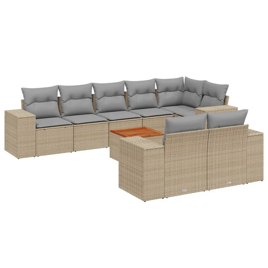 Salon de jardin avec coussins 9 pcs beige résine tressée - 2