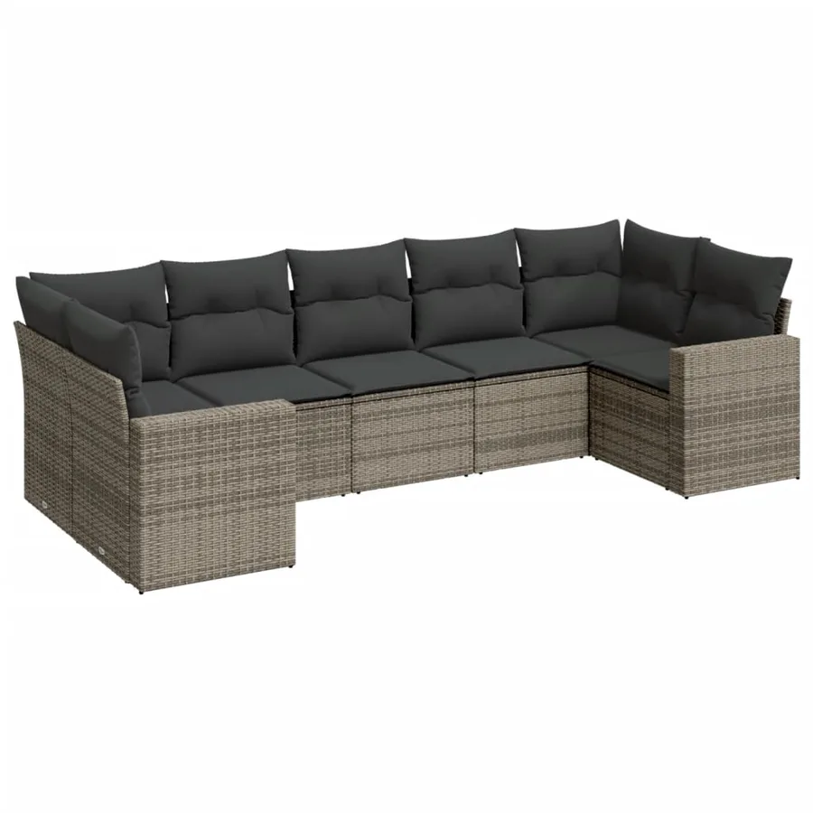 Salon de jardin avec coussins 7 pcs gris résine tressée - 2