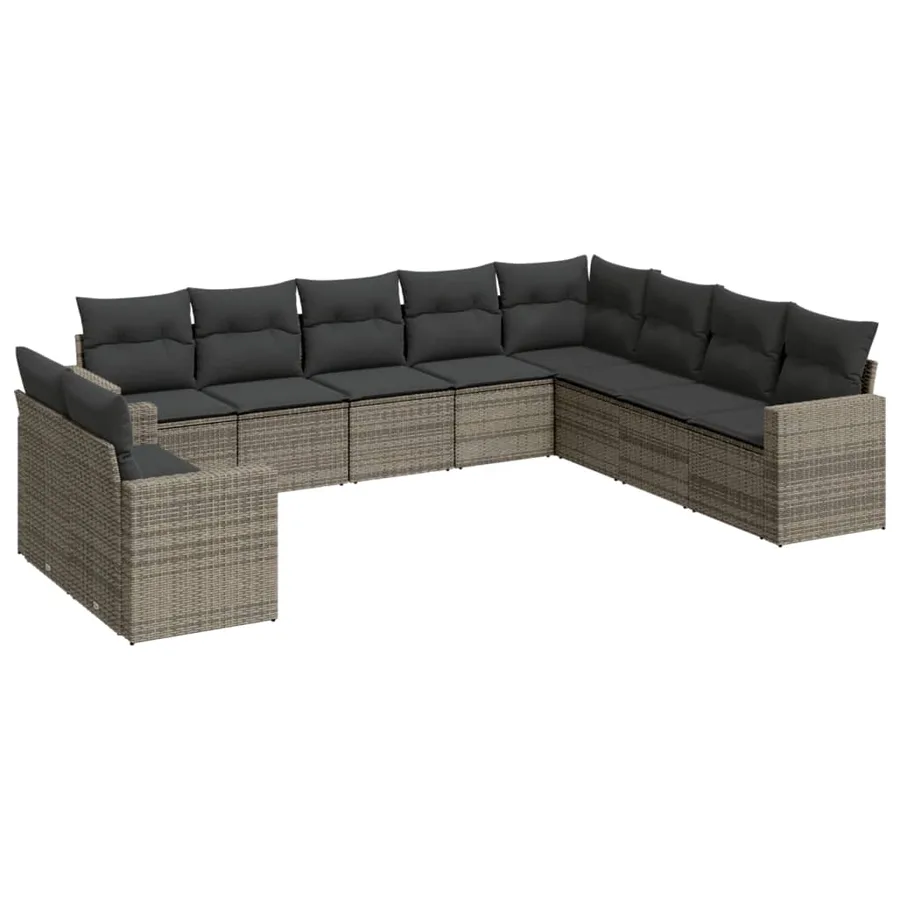 Salon de jardin avec coussins 10 pcs gris résine tressée - 2