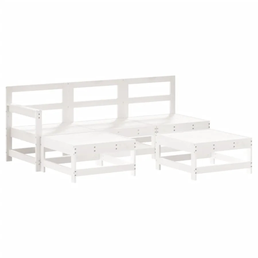 Salon de jardin 5 pcs blanc bois massif de pin - 2