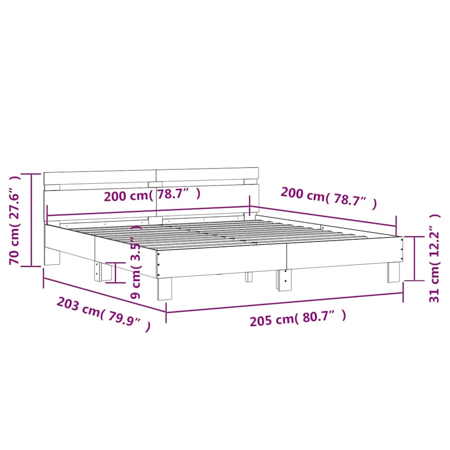 Cadre de lit sans matelas chêne marron 200x200 cm - 10