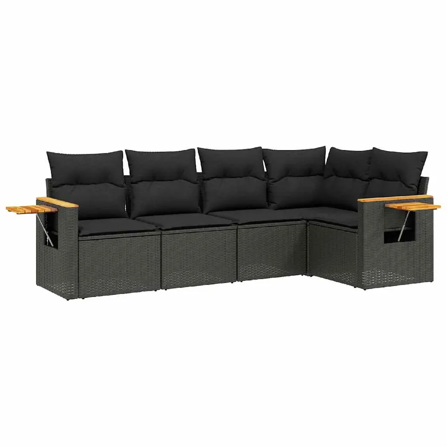 Salon de jardin 5 pcs avec coussins noir résine tressée - 2