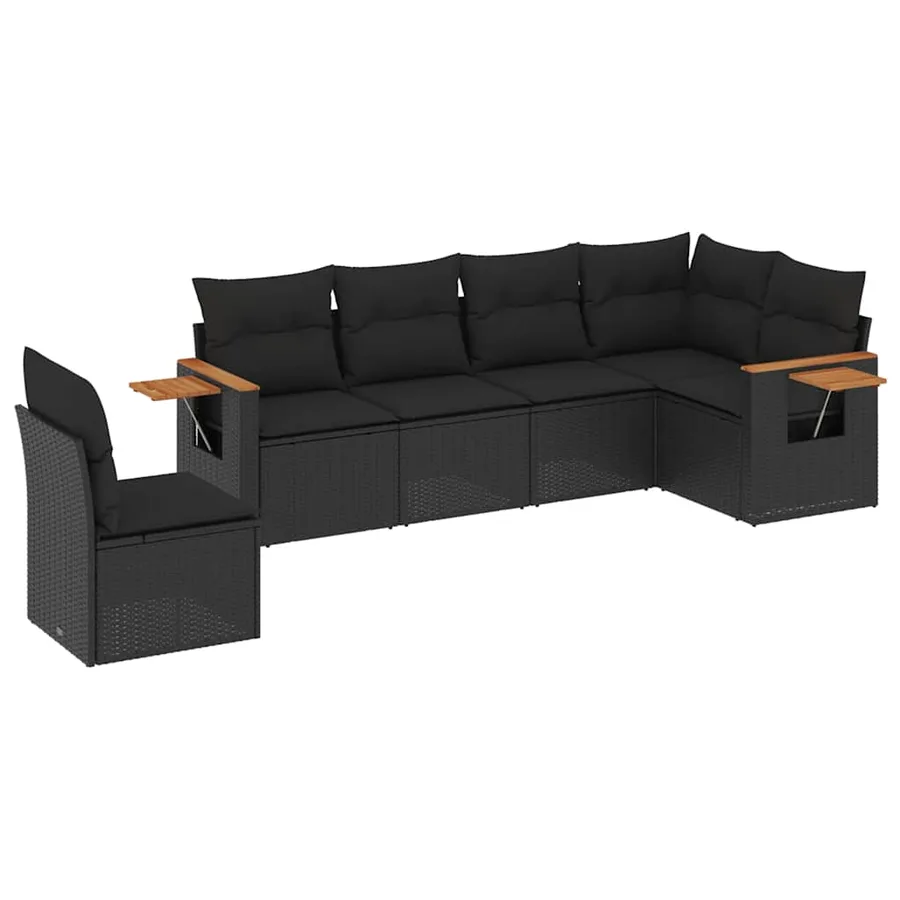 Salon de jardin 6 pcs avec coussins noir résine tressée - 2