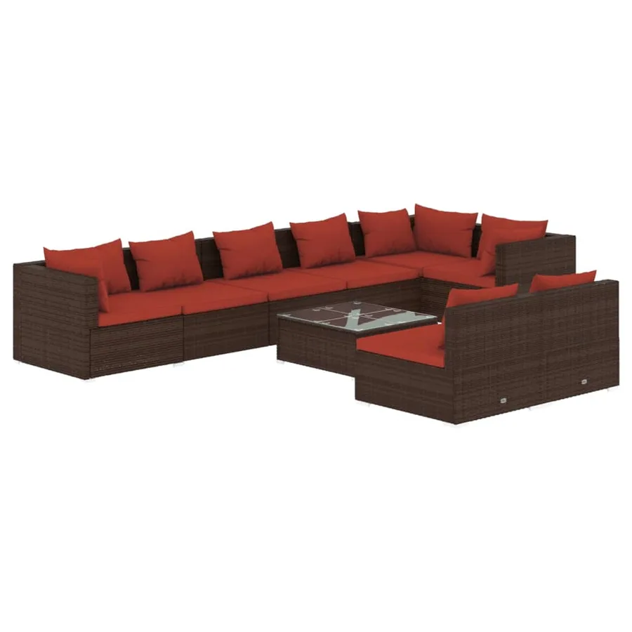 Salon de jardin avec coussins 9 pcs marron résine tressée - 2