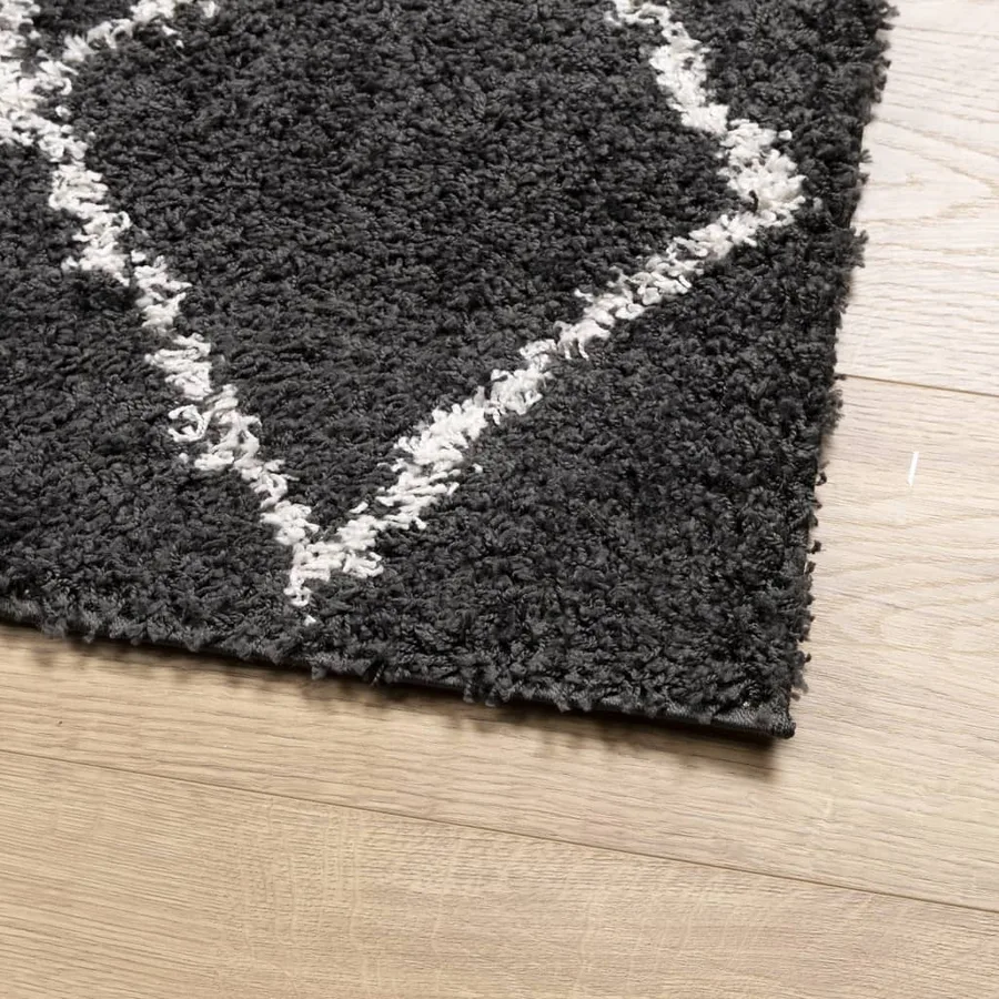 Tapis shaggy à poils longs moderne noir et crème 240x340 cm - 4