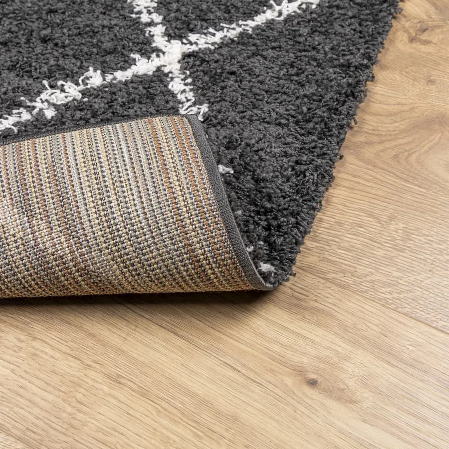 Tapis shaggy à poils longs moderne noir et crème 240x340 cm - 5