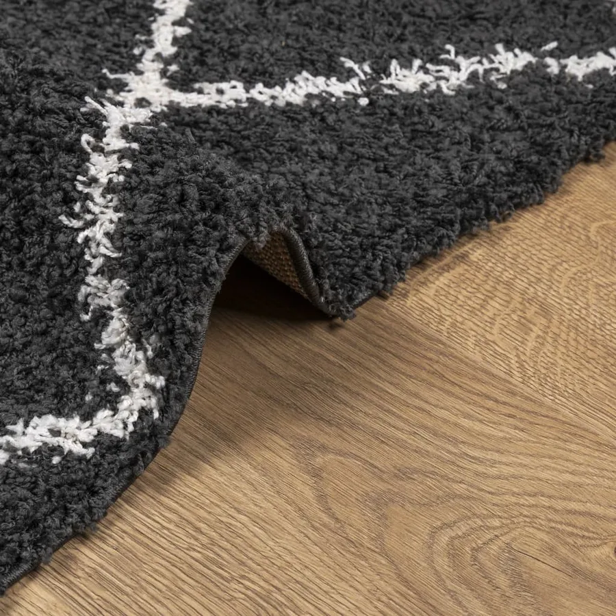 Tapis shaggy à poils longs moderne noir et crème 240x340 cm - 6
