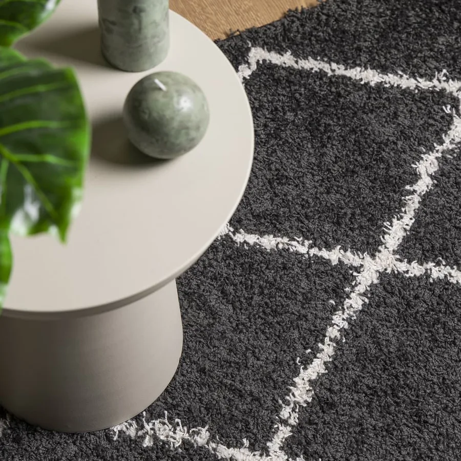 Tapis shaggy à poils longs moderne noir et crème 240x340 cm - 7