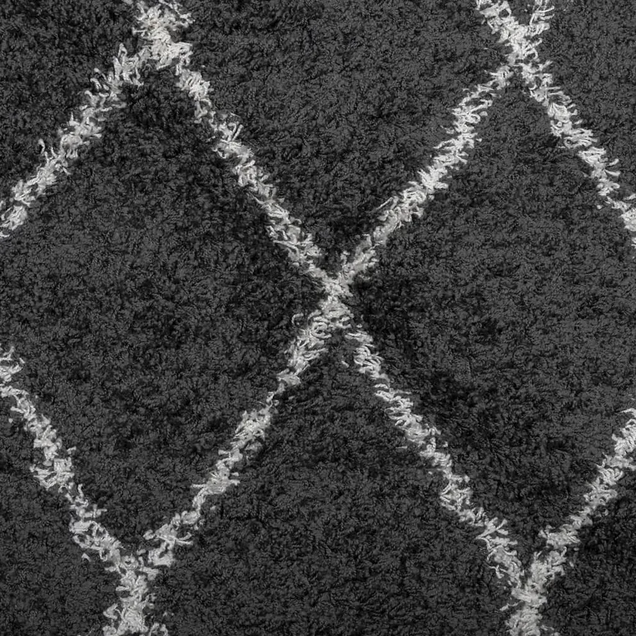 Tapis shaggy à poils longs moderne noir et crème 240x340 cm - 9