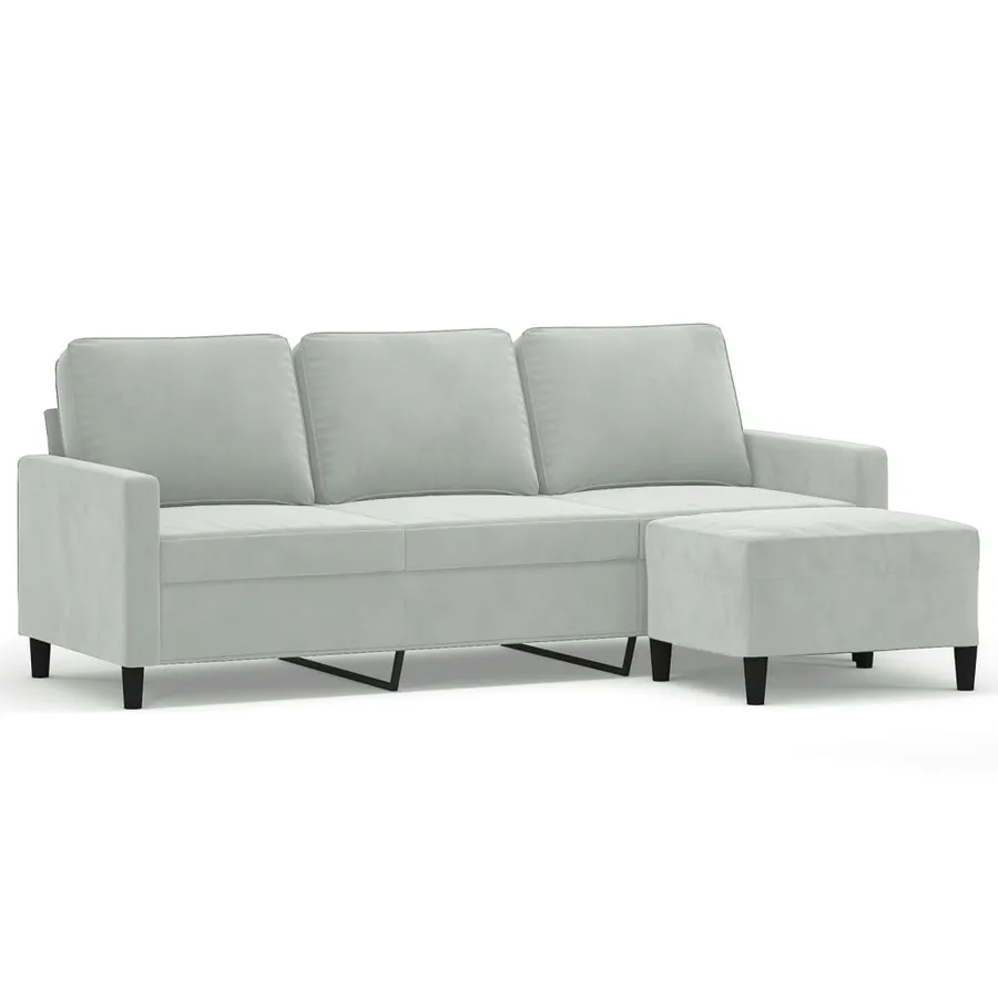 Canapé à 3 places avec repose-pieds Gris clair 180 cm Velours - 2
