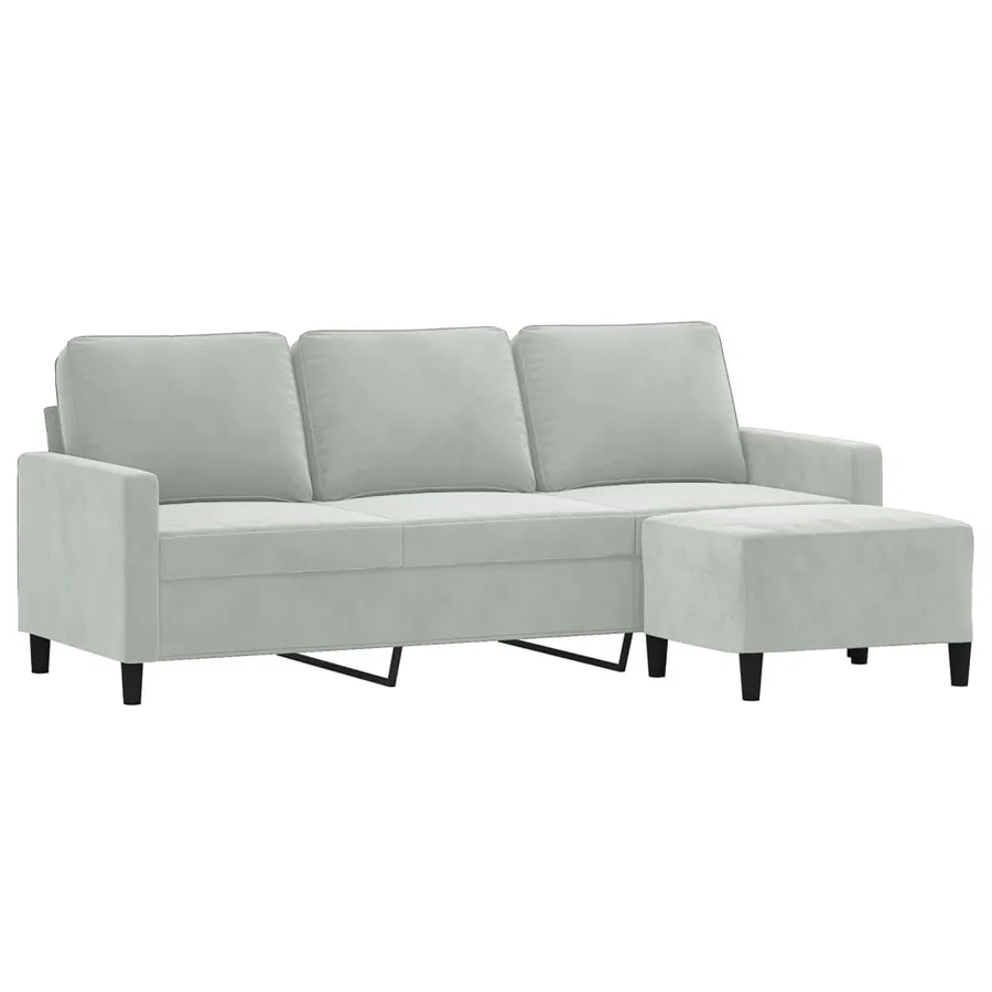 Canapé à 3 places avec repose-pieds Gris clair 180 cm Velours - 3