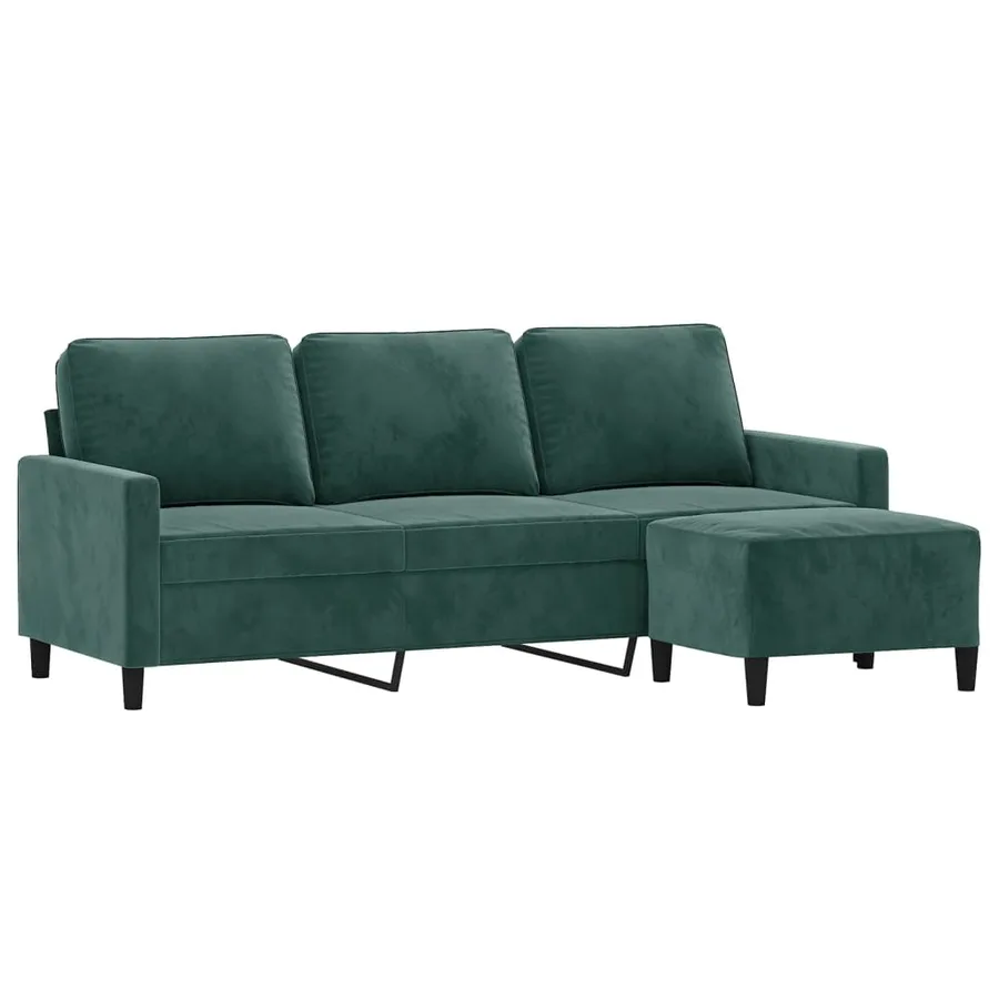Canapé à 3 places avec repose-pieds Vert foncé 180 cm Velours - 3
