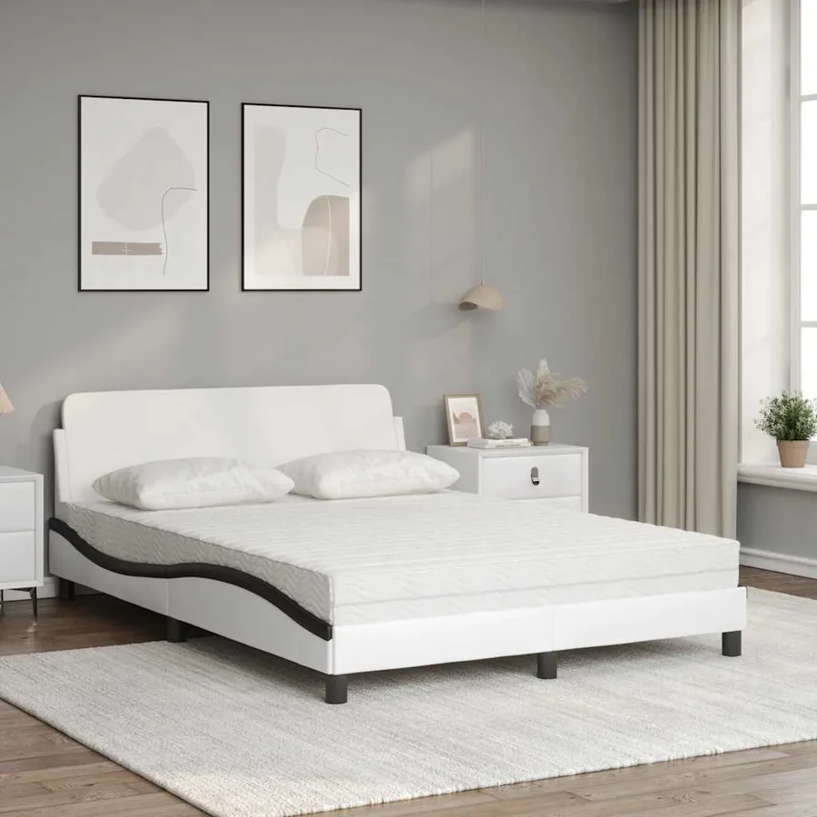 Lit avec matelas Dover blanc et noir 140x200 cm similicuir - 3