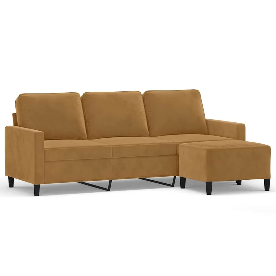 Canapé à 3 places avec repose-pieds Marron 180 cm Velours - 2