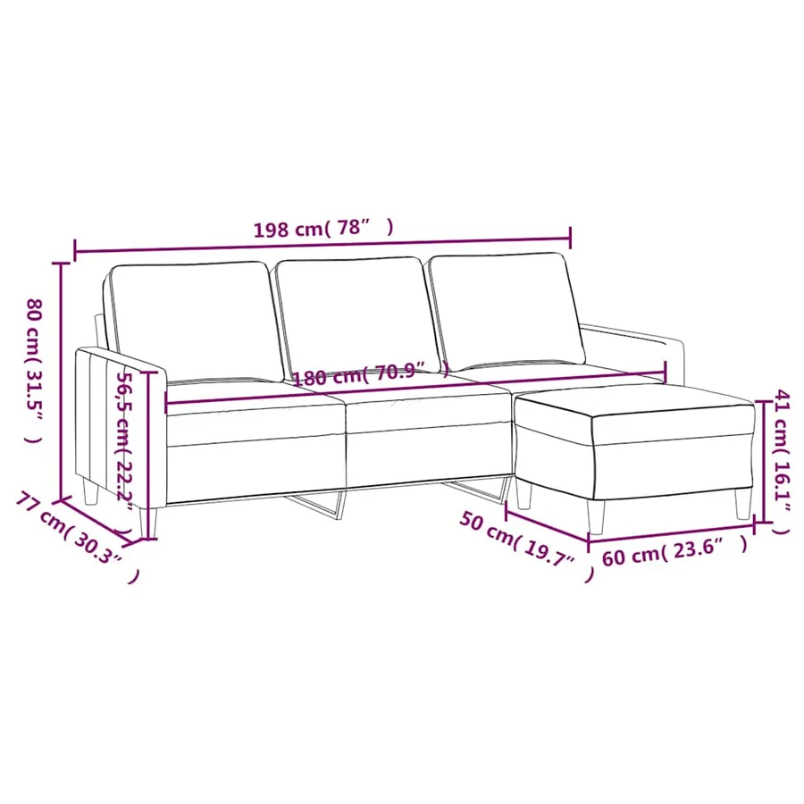 Canapé à 3 places avec repose-pieds Marron 180 cm Velours - 7