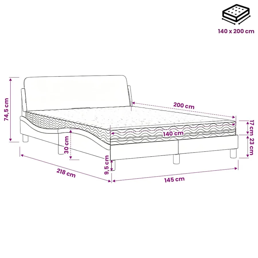 Lit avec matelas Dover cappuccino 140x200 cm similicuir - 9