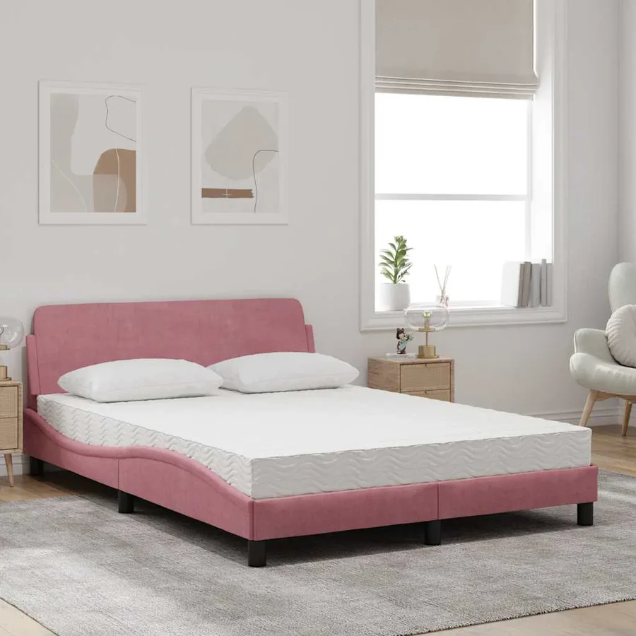 Lit avec matelas Dover rose 140x200 cm velours - 3